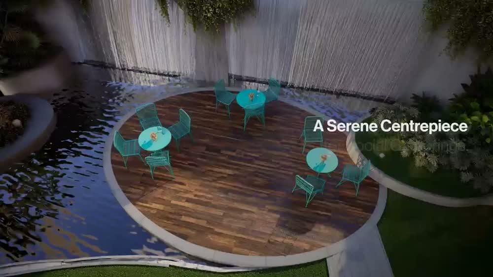 A short landscape film from the reference collection, showing a water feature and seating within a residential landscape.