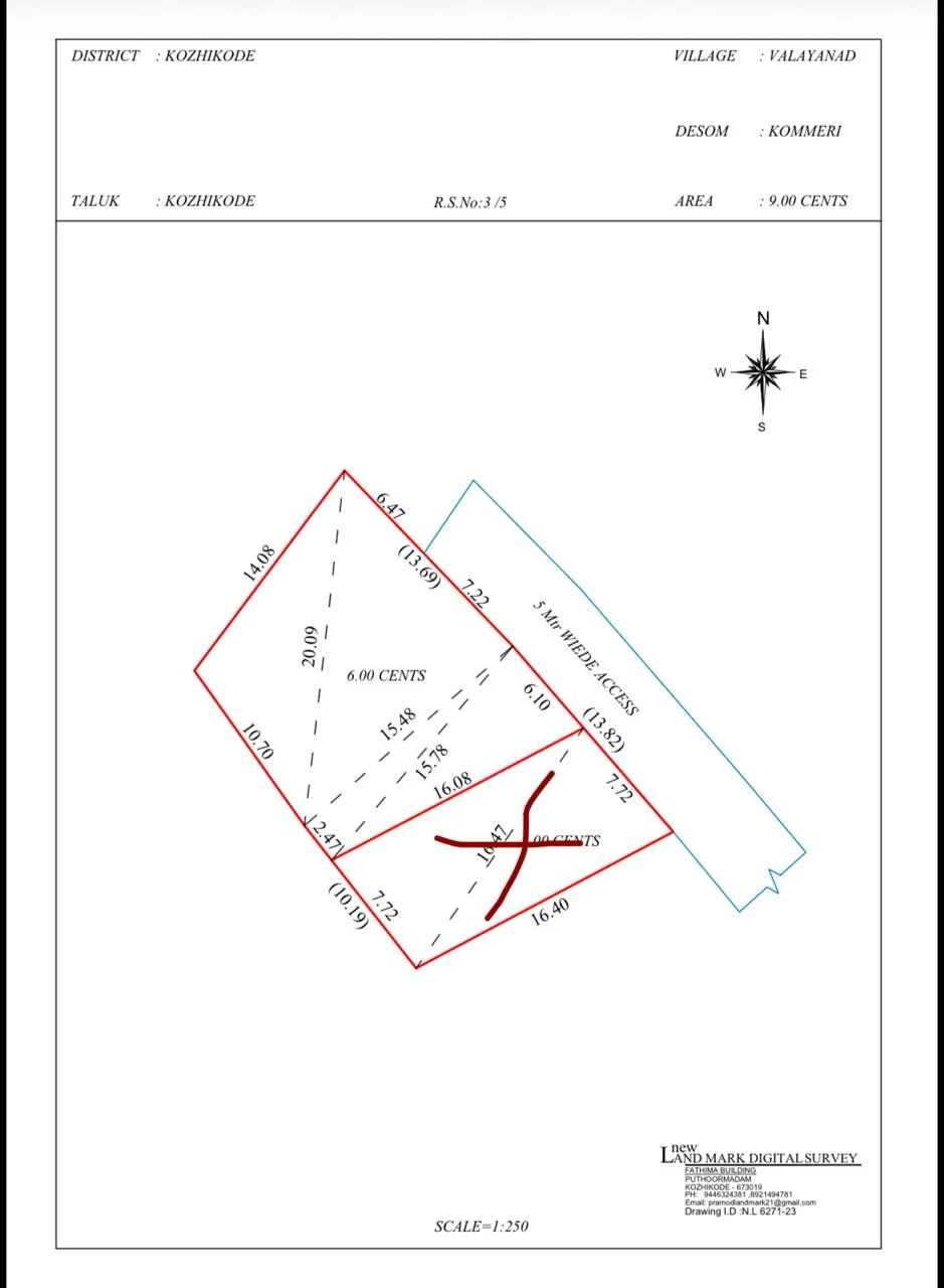 Supplied survey image showing Kommeri, Valayanad, and a marked 6-cent portion